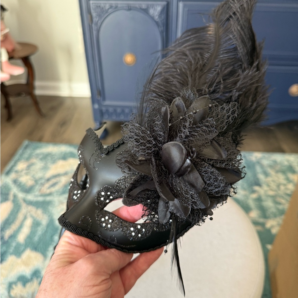 Elegant Black Feathered Masquerade Mask
